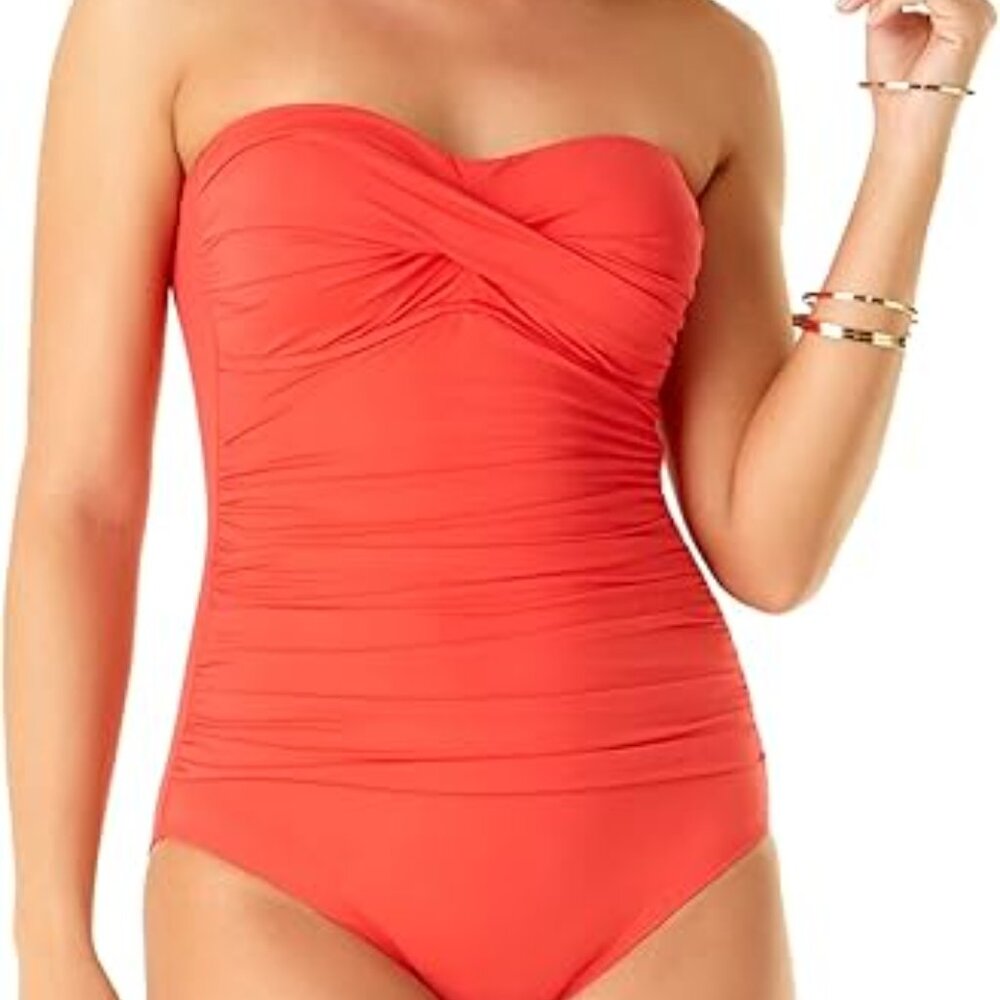 NWT! Anne Cole Twist Front Shirred One Piece-Orange Size 10
